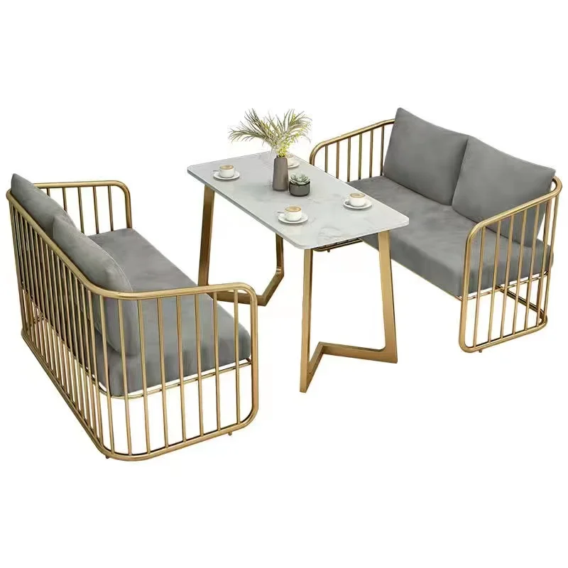 Luxury Light Coffee Shop Sofa Double Leisure Bar Dessert Milk Tea Shop Table And Chair Combination