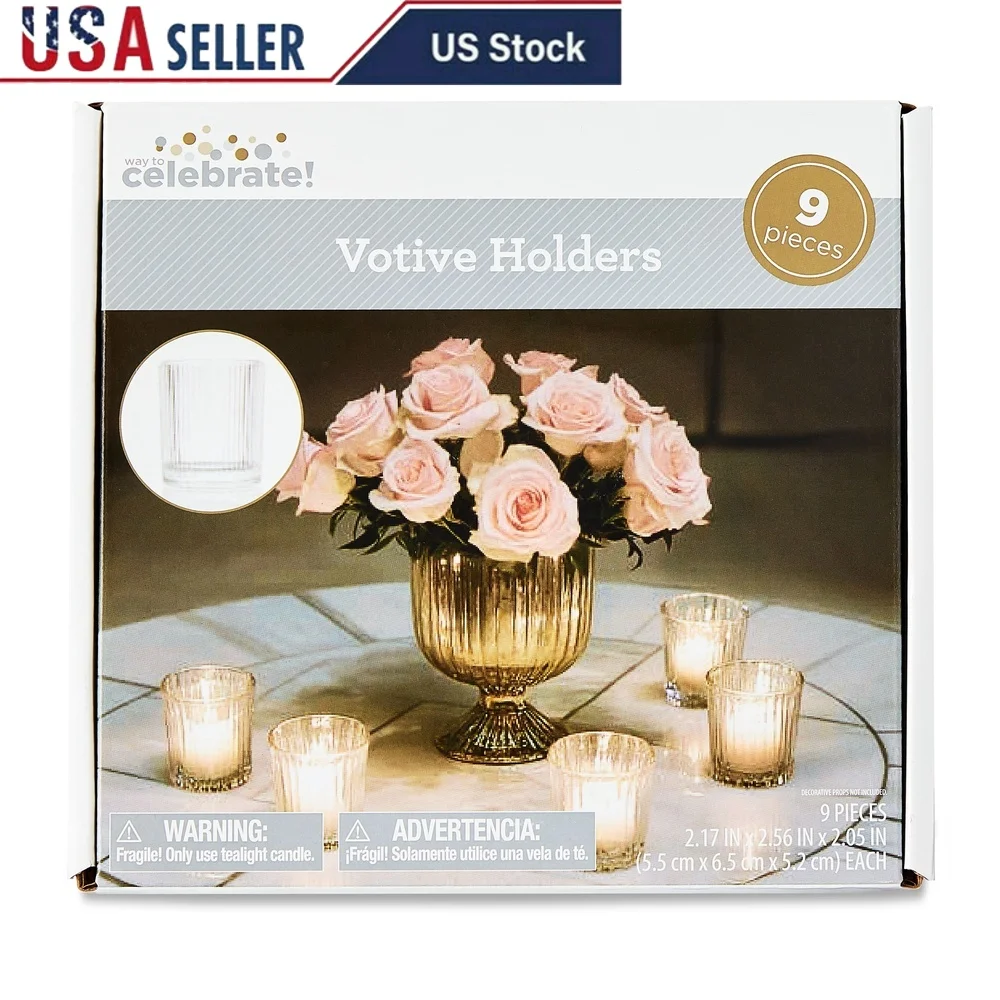 

Set of 9 Clear Glass Votive Holders Fluted Design Fits Standard Tealights Ideal Weddings Parties Home Decor