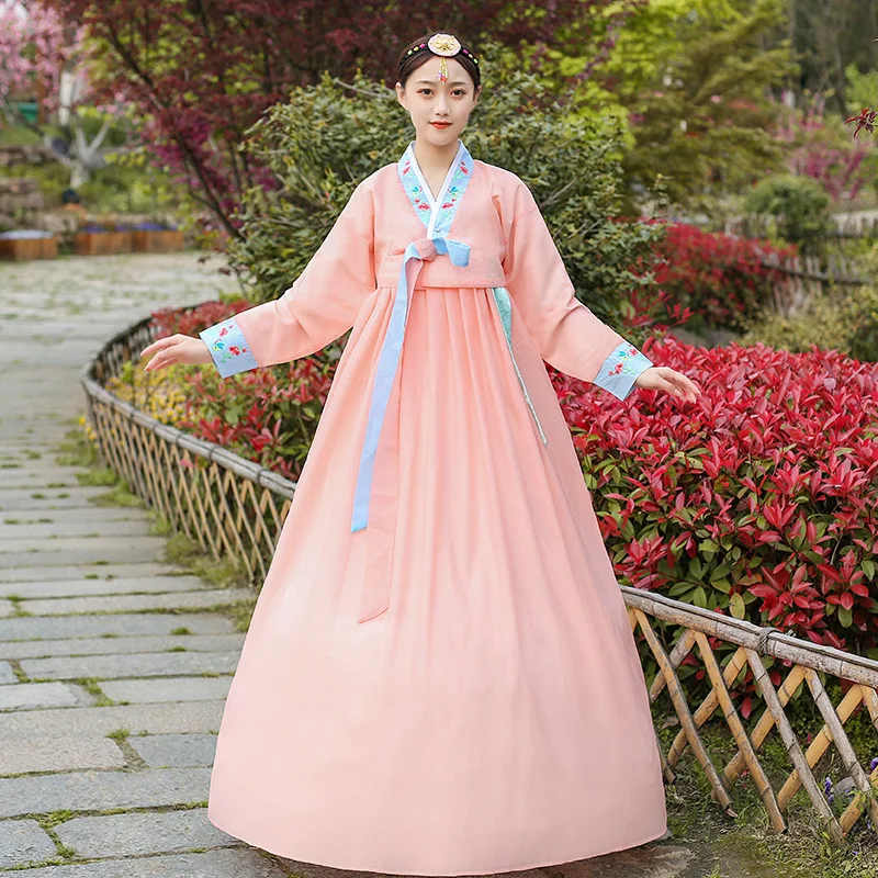 أزياء مسرحية على الطراز العرقي التقليدي للنساء لحفلات الزفاف والتطريز الملابس الكورية زي عرقي كوري لمرحلة الرقص