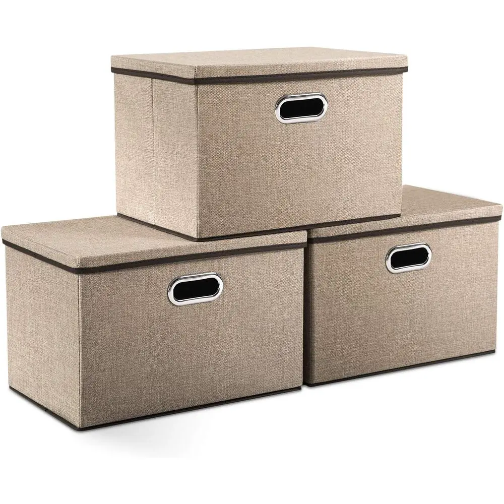 

Большие складные контейнеры для хранения с крышками [набор из 3 шт.] – Складные коробки-органайзеры из джутовой ткани, корзины-кубы с крышкой