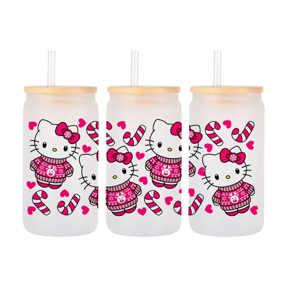 11x24cm Hello Kitty Weihnachtsthema UV DTF Cup Wrap Wasserdicht Urlaub Design Tumbler Glasbecher DIY Aufkleber Aufkleber