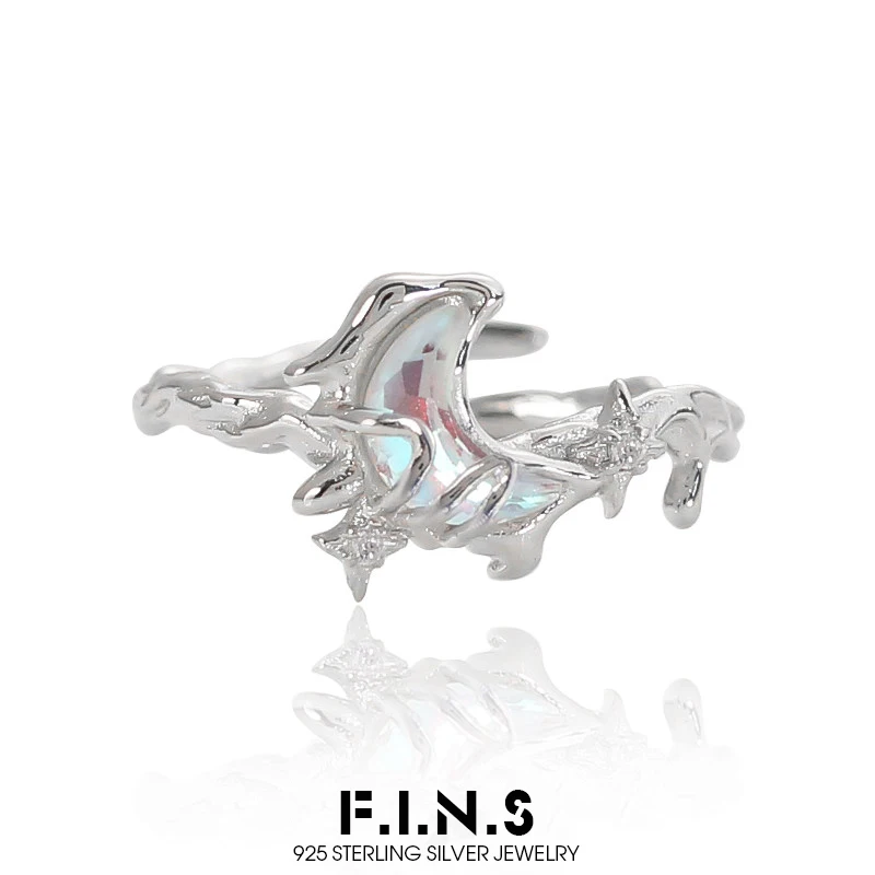 

F.I.N.S Кольцо из стерлингового серебра 925 пробы с жидкой луной, универсальное нерегулярное кольцо Crecent с открытым регулируемым указателем среднего пальца, модные ювелирные изделия