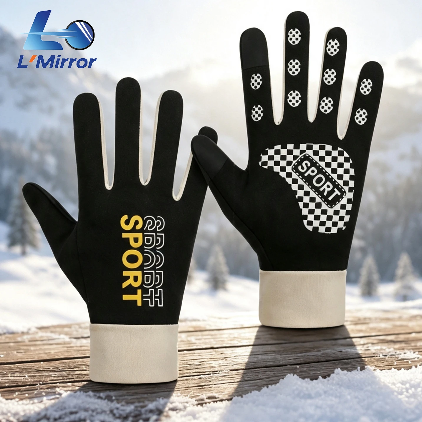 L●Mirror Winter Outdoor Gloves Men Women, Thermal Fleece Touchscreen Gloves, Water Resistant Gloves for Mountaineering Cycling