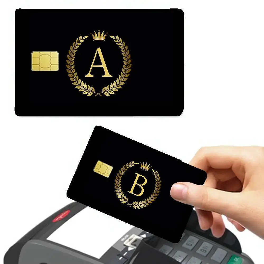 Black Golden Crown Letter Game Credit Card Skin Stickers No Adhesive Residue Water Proof for VISA Credit Card Subway Access Card