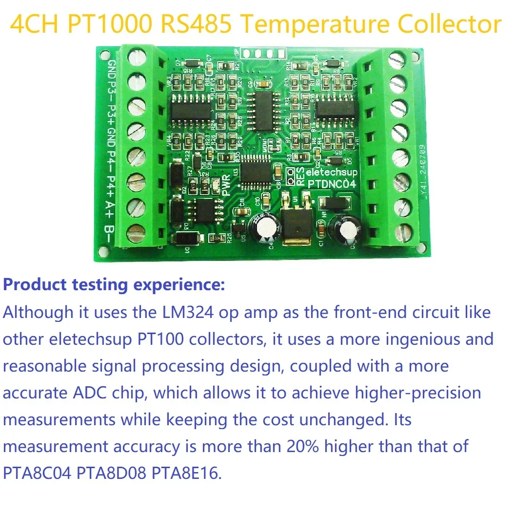 4CH -40~500C PT1000 RTD RS485 Transmitter ADC Collector Modbus PT100 Temperature Sensor Collector Modbus AI Analog Remote IO