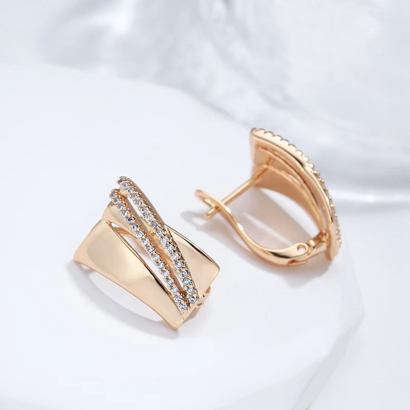 Kinel Hot Glossy Big Dangle Earrings for Women 585 Rose Gold Color With Natural Zircon Retro Ethnic Wedding Fine Daily Jewelry