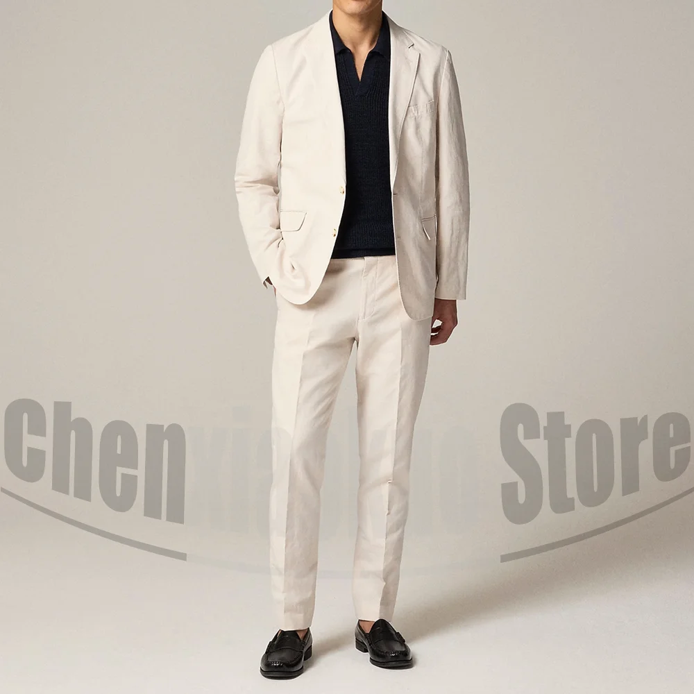 

Linen Men Suits High Quality Single Breasted Notch Lapel Outfits Smart Casual Party Wedding Tuxedos 2 Piece (Blazer+Pants)