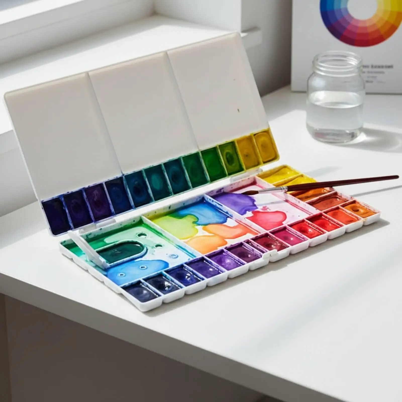 Watercolor Paint Tray with Multiple Color Wells and Thumb Rest for Comfortable Holding Art Palette