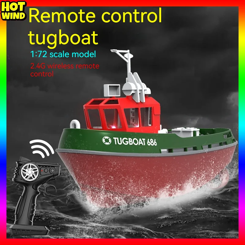 Remote Control Tugboat 1:72 Simulation Red Fire Boat 2.4g Toy Model Decorated Fishing Boat Children's Christmas Birthday Gift