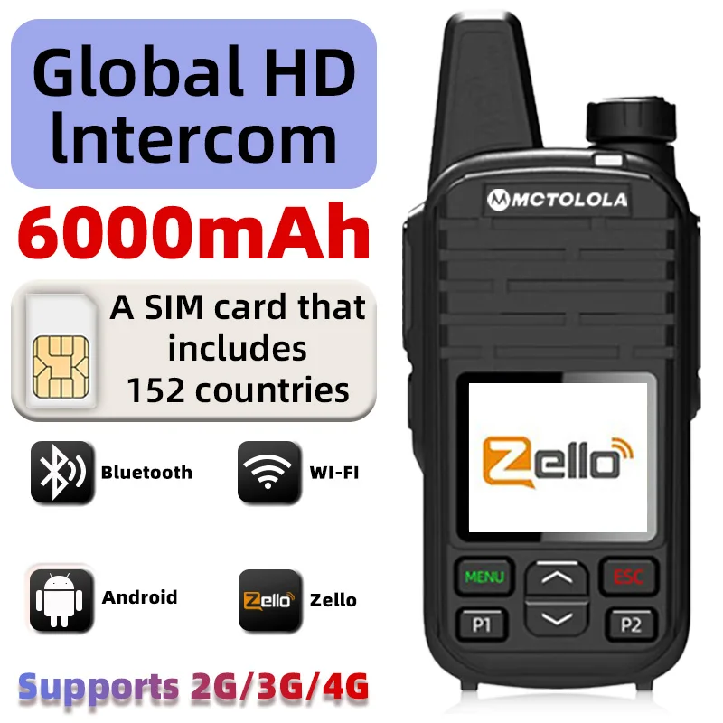 MOTOLOLA  2G 4G Zello global high definition sound quality walkie talkie Wi Fi Android Bluetooth 6000mAh high battery GlobalPTT