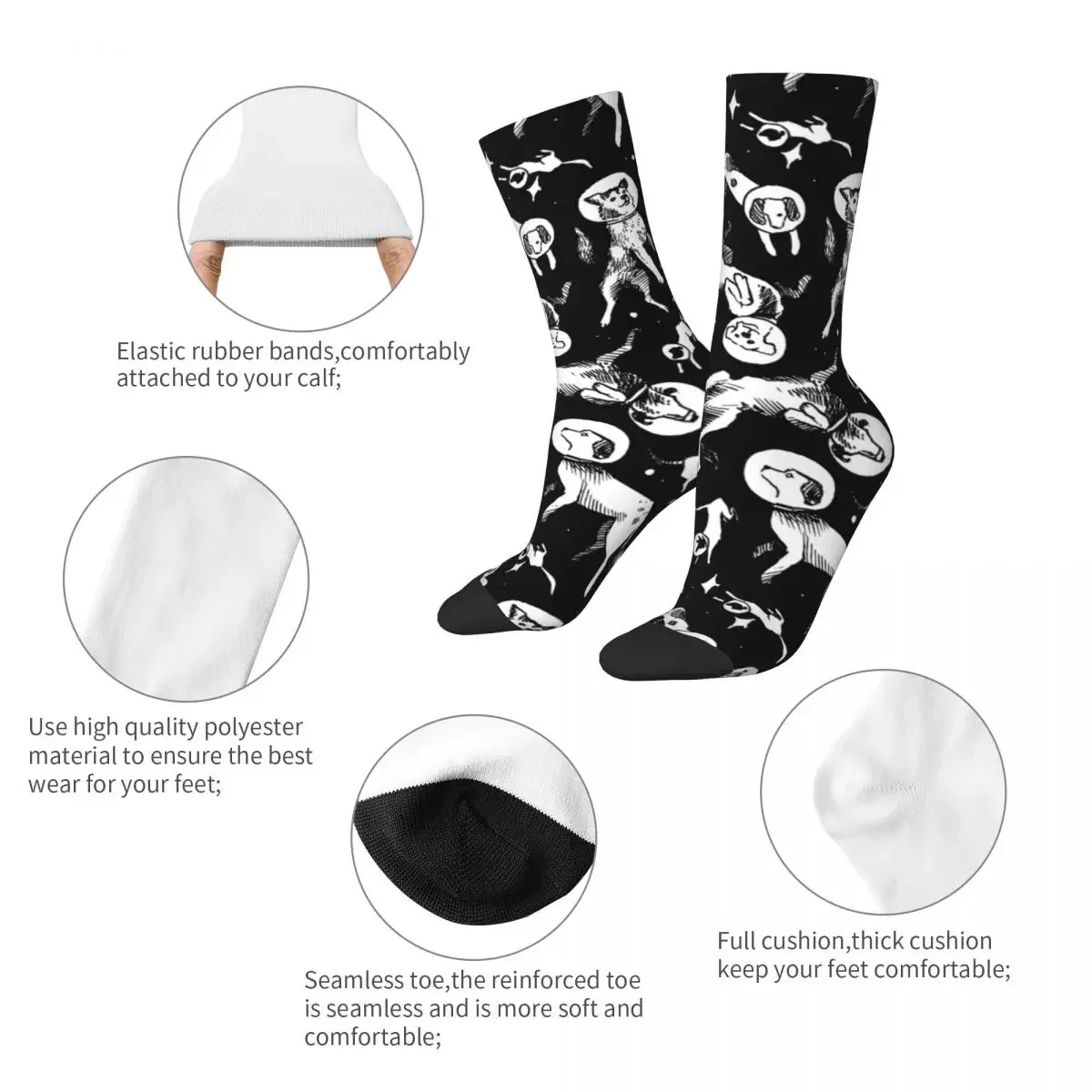 Male Men Socks Harajuku Space Dogs Black Background Sock Fashion Animal Graphic Women Socks Spring Summer Autumn Winter Sock