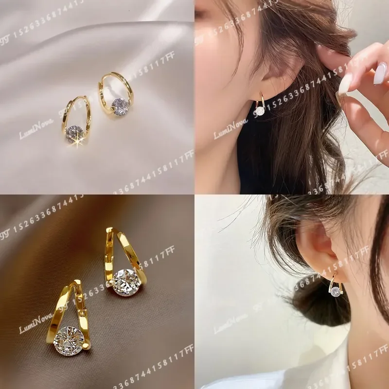 2pcs 14K Gold Plated Zirconia Stud Earrings Elegant Easy Style Versatile Fashion Jewelry for Women Daily Wear