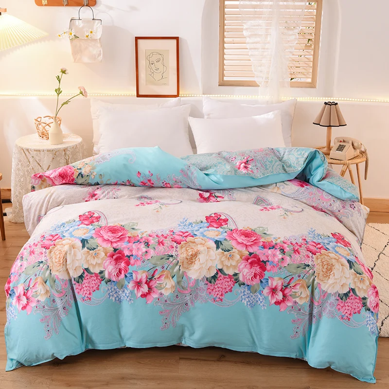 Duvet Cover One-Piece Cotton New Summer Spring and Autumn Heat Preservation and Warm Single150X230X180 Thin Plant FlowerPrinting