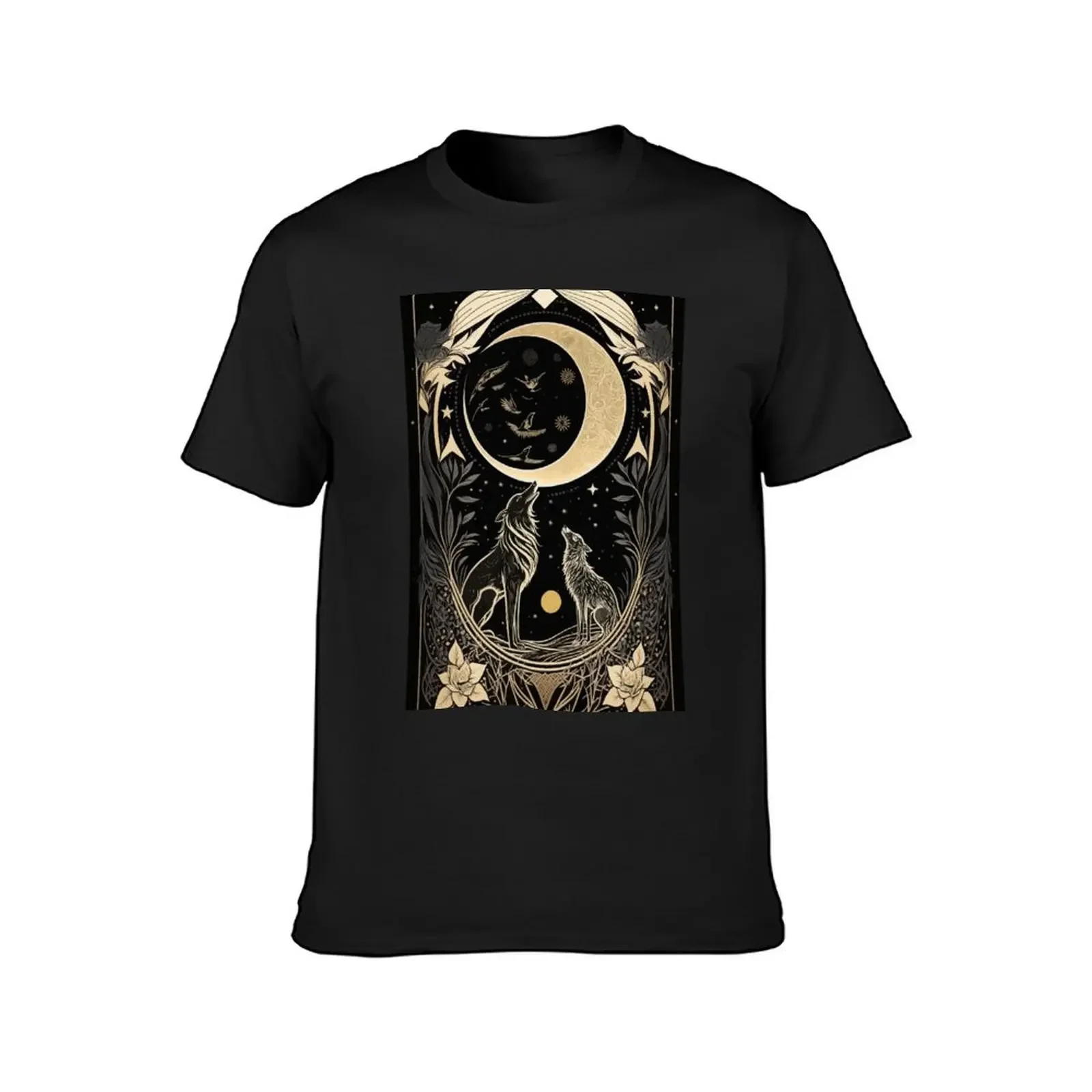 Wolf moon and trees tarot T-Shirt graphic tee shirt vintage tee shirts for men