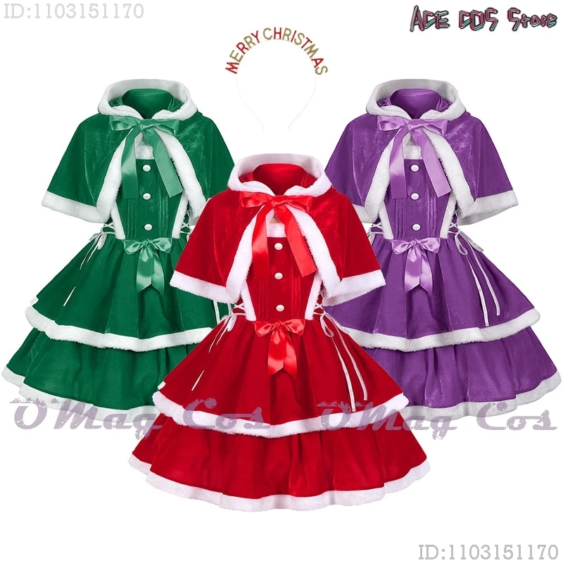 

Прекрасный бархатный наряд для рождественской и новогодней вечеринки, красный, зеленый декор для волос, карнавальный костюм, одежда, платье Санты, одежда, женская накидка