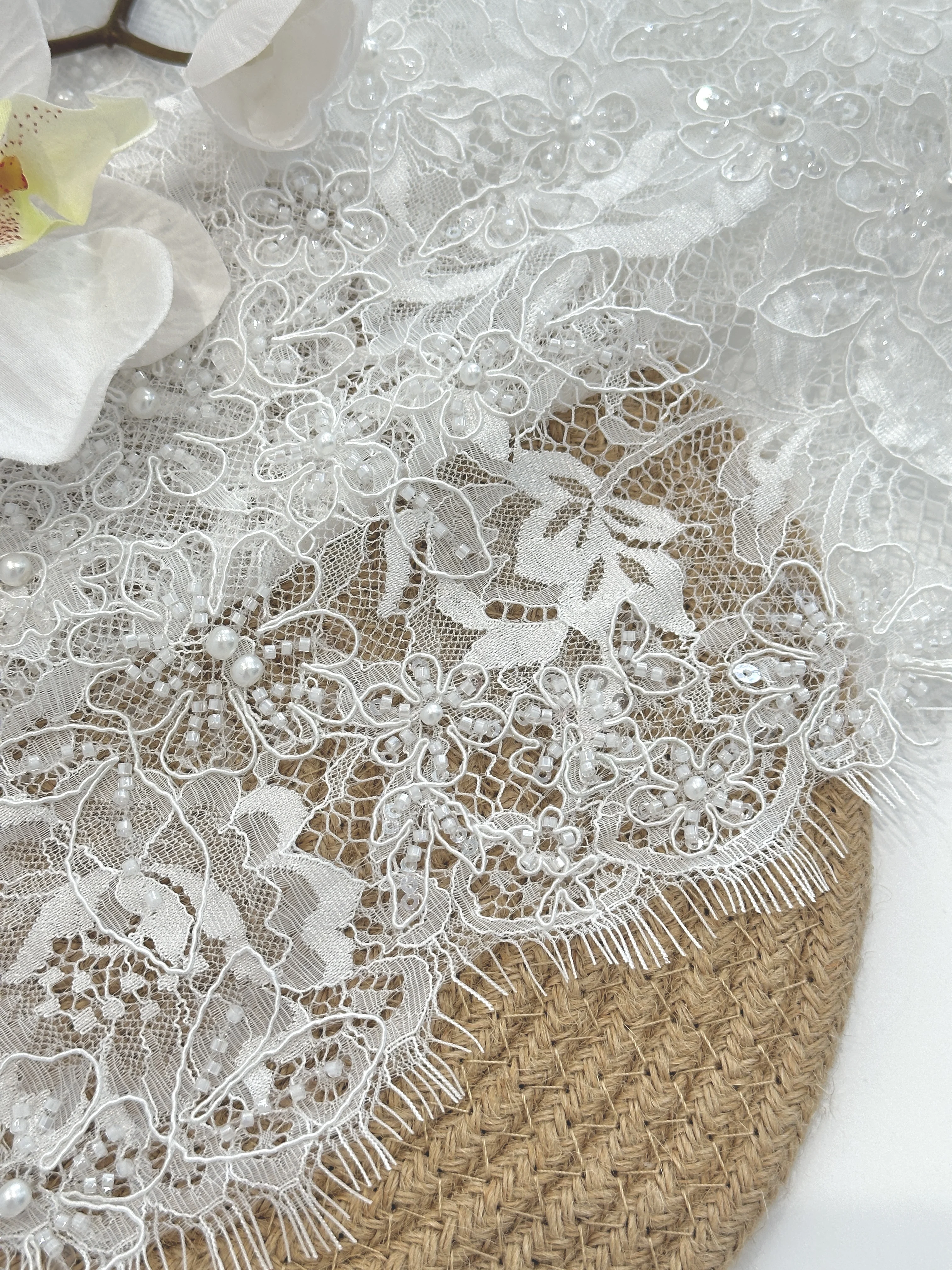 knee length dresses for ladies WHITE BEADED LACE WEDDING FABRIC main image 0