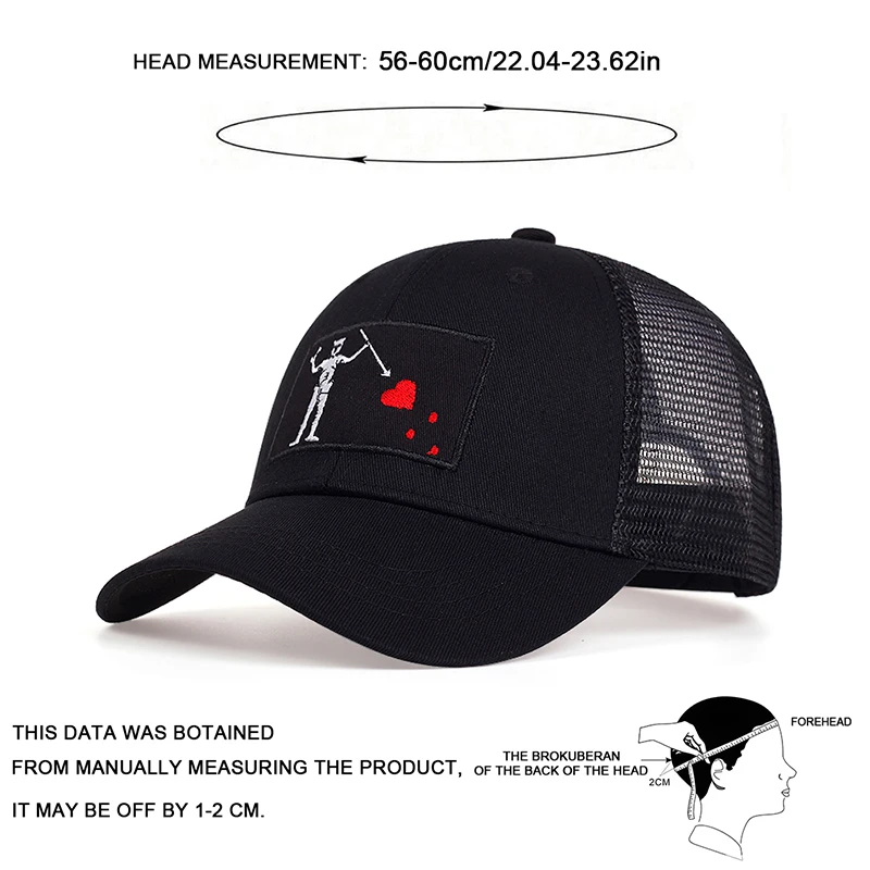 Unisex Skeleton Head Branch Heart Embroidery Baseball Net Caps Spring Summer Outdoor Adjustable Casual Hats Sunscreen Hat