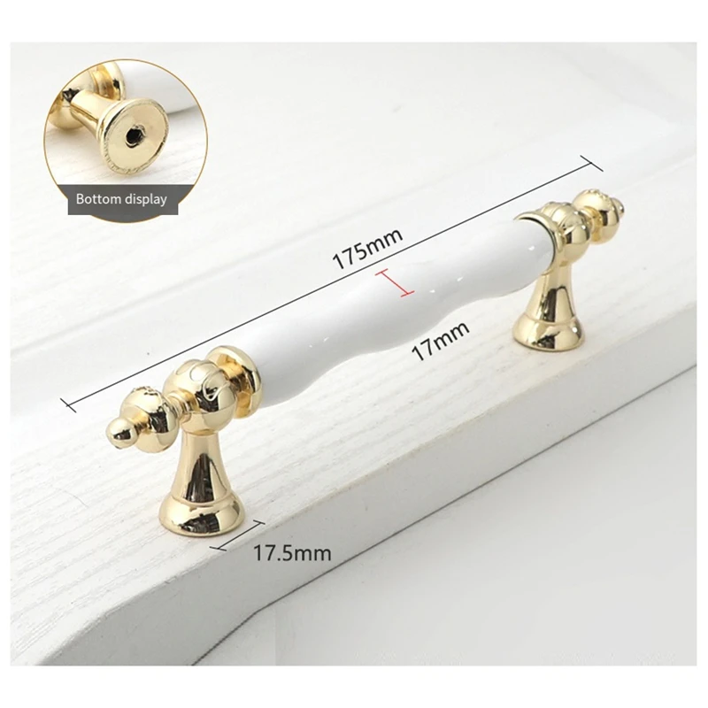 Fashion Ceramic Cabinet Handle Golden Kitchen Cupboard Door Handle Drawer Pull European Style White Furniture Handle-ABVM