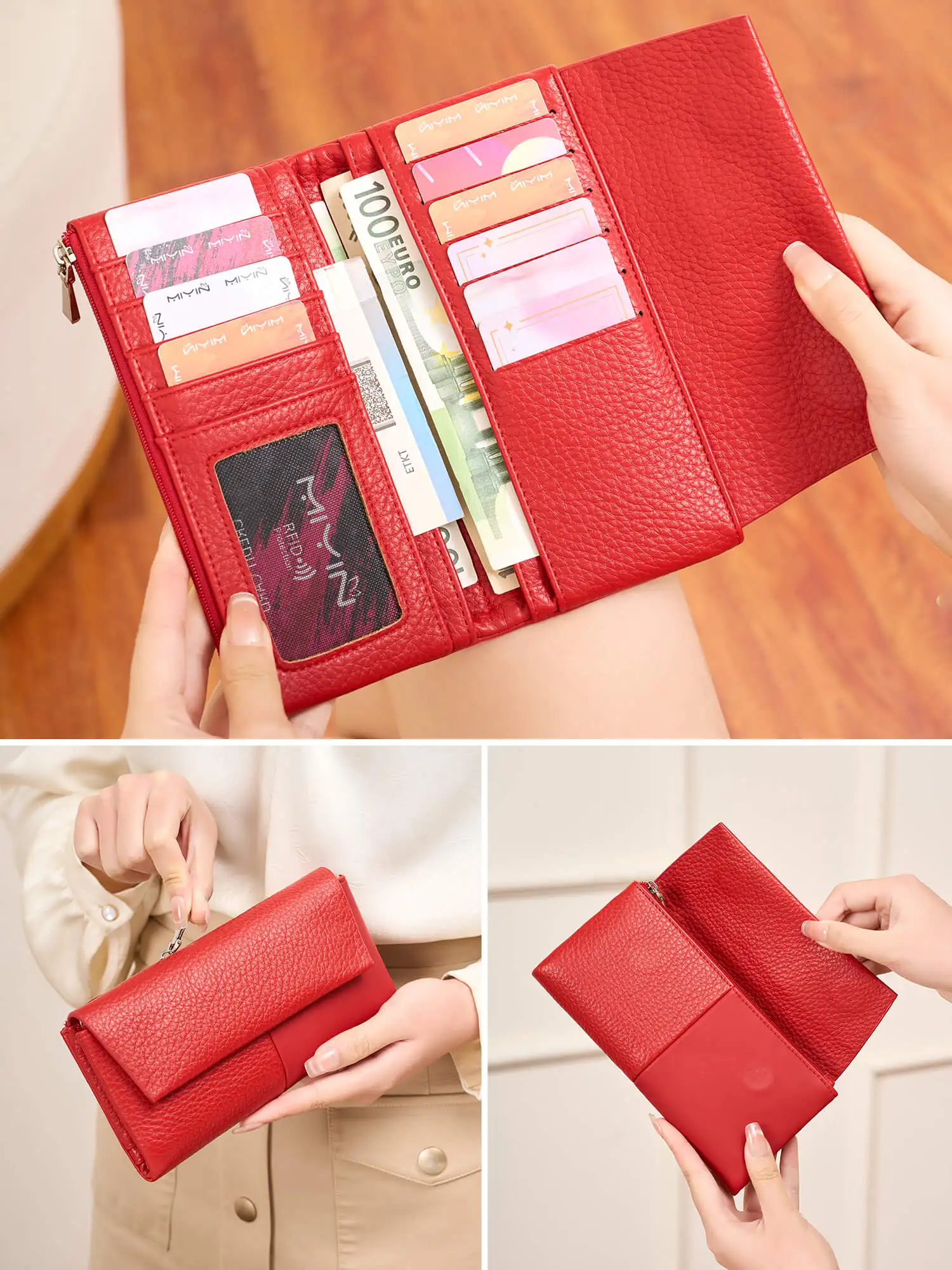 Stylish Women's Wallet RFID Shielded Bi-Fold Long Wallet Multi-Functional Zippered Credit Card Holder Women's Clutch Coin Purse