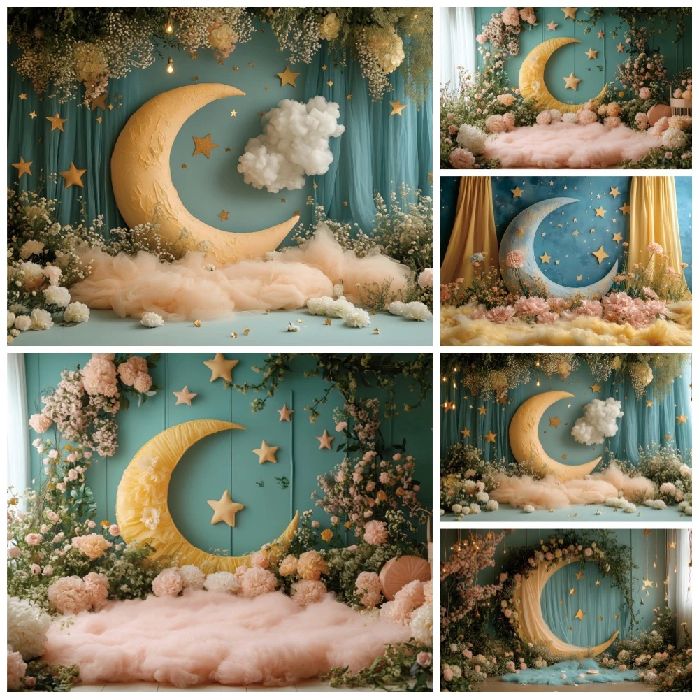 

Newborn Baby Portrait Backdrops Dreamy Moon Night Sleepy Girl Boy Interior Party Decor Photography Background Photozone Props