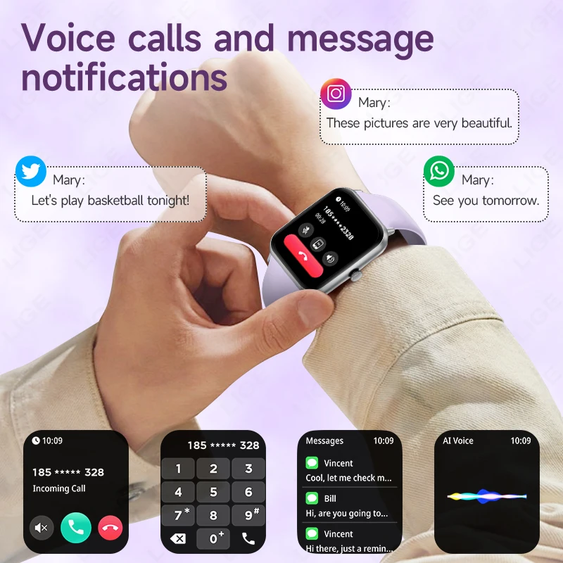 LIGE แฟชั่น 1.83 "HD สมาร์ทนาฬิกาผู้หญิงบลูทูธโทร IP68 กันน้ําสุภาพสตรีนาฬิกา Daily Health Monitor Smartwatch ใหม่