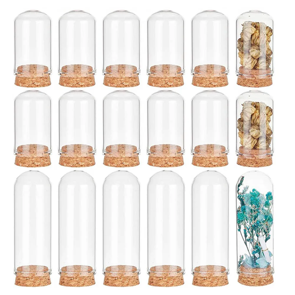 18Pcs 2 Size Small Glass Display Dome Cloche with Cork Base,Cloche Bell Jar Dome for Doll House Container Party Favor Decoration