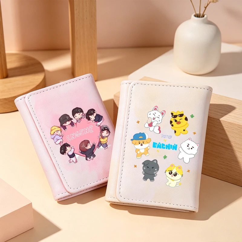

ENHYPEN Girl Wallet Women KPOP Men's Team Card Bag Three Fold PU Wallet Money Bag Female Fashion Credit Card Holder Coin Purse