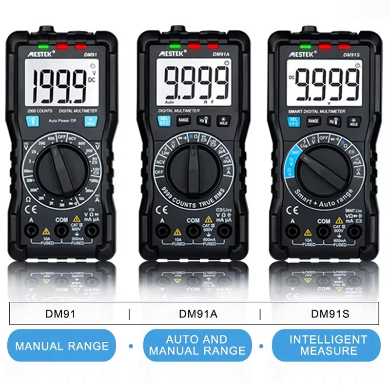 MESTEK DM91/DM91A/DM91S Digital Multimeter 9999 Count AC/DC Ammeter Voltmeter Ohm Voltage Meter HFE NVC Capacitance Tester