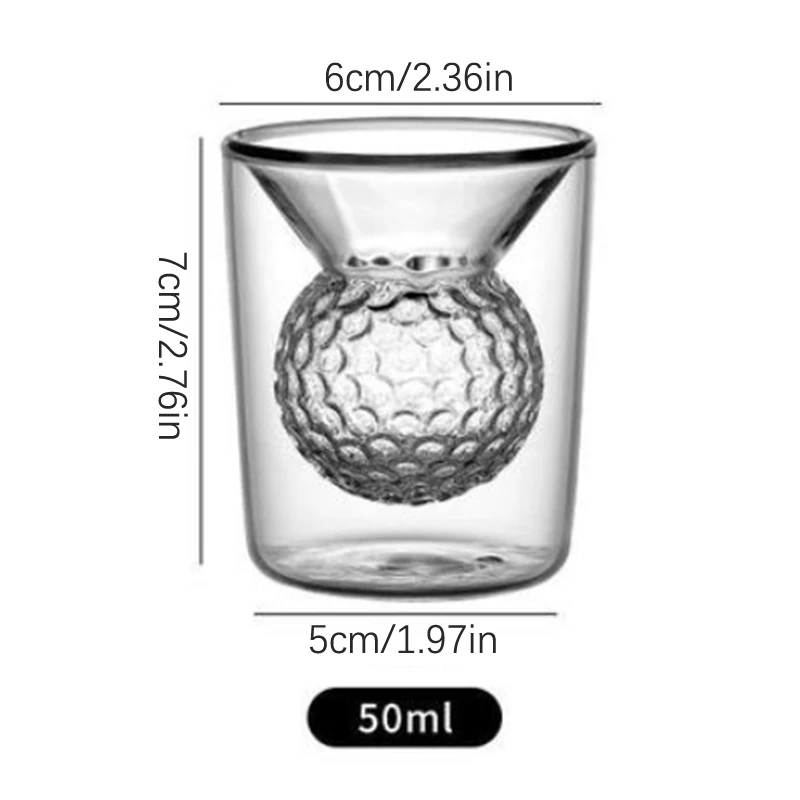 50ml Clear Wine Tea Water Ice-cream High Borosilicate Thickened Glass Cup Golf Ball Shape Double Tumbler Shot Glasses