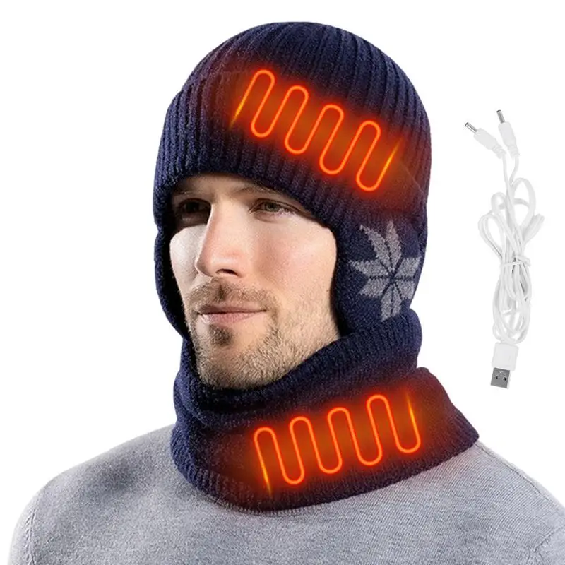 3 Levels Adjustable Thermal Beanie Hat Men Women Winter Electric Heated Hats Windproof Rechargeable Washable for Cycling Hiking