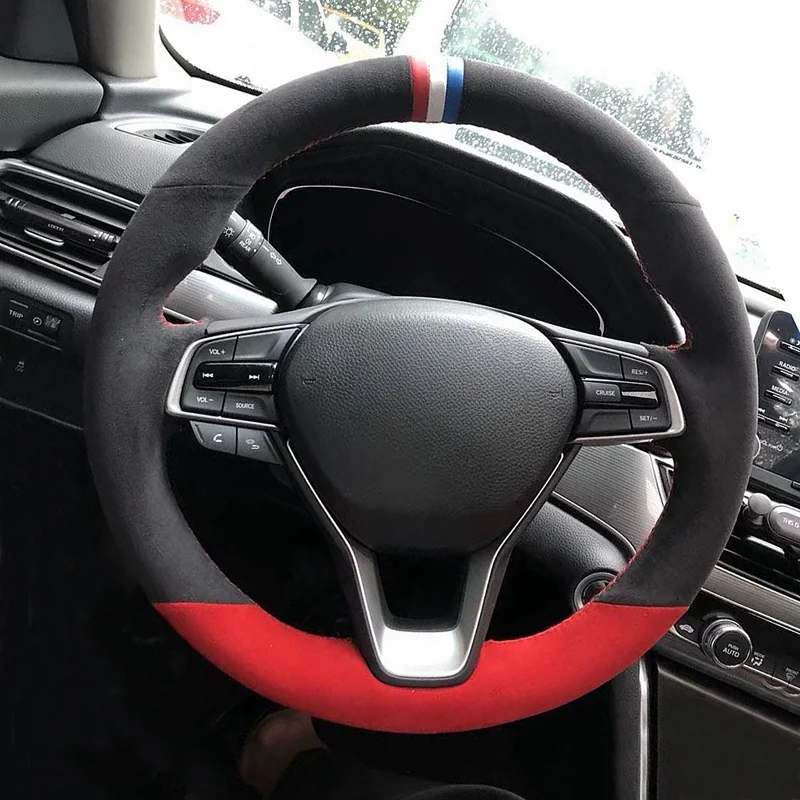 DIY Car Steering Wheel Cover Non Slip Suede Hand-Sewn For Honda Accord 10 2018 2019 Insight 2019 Car Accessories