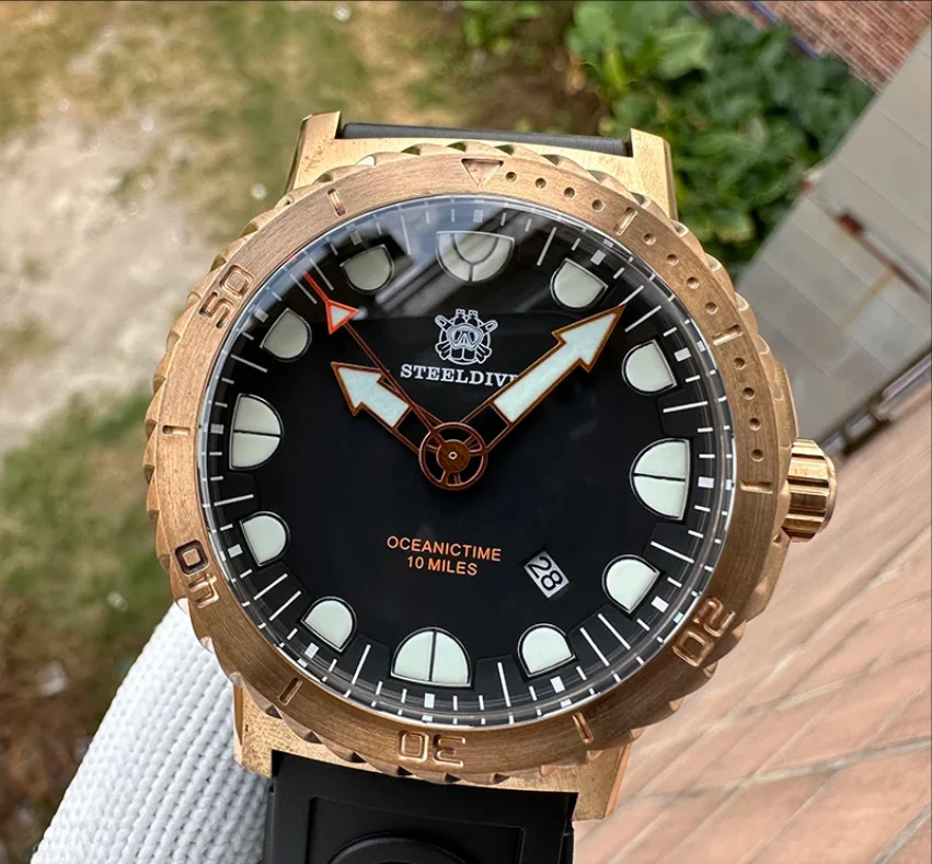 

Мужские дайверские часы STEELDIVE, 46,5 мм, военная бронза, 1000 АТМ, водонепроницаемые, автоматические, механические наручные часы, светящийся сапфир, NH35