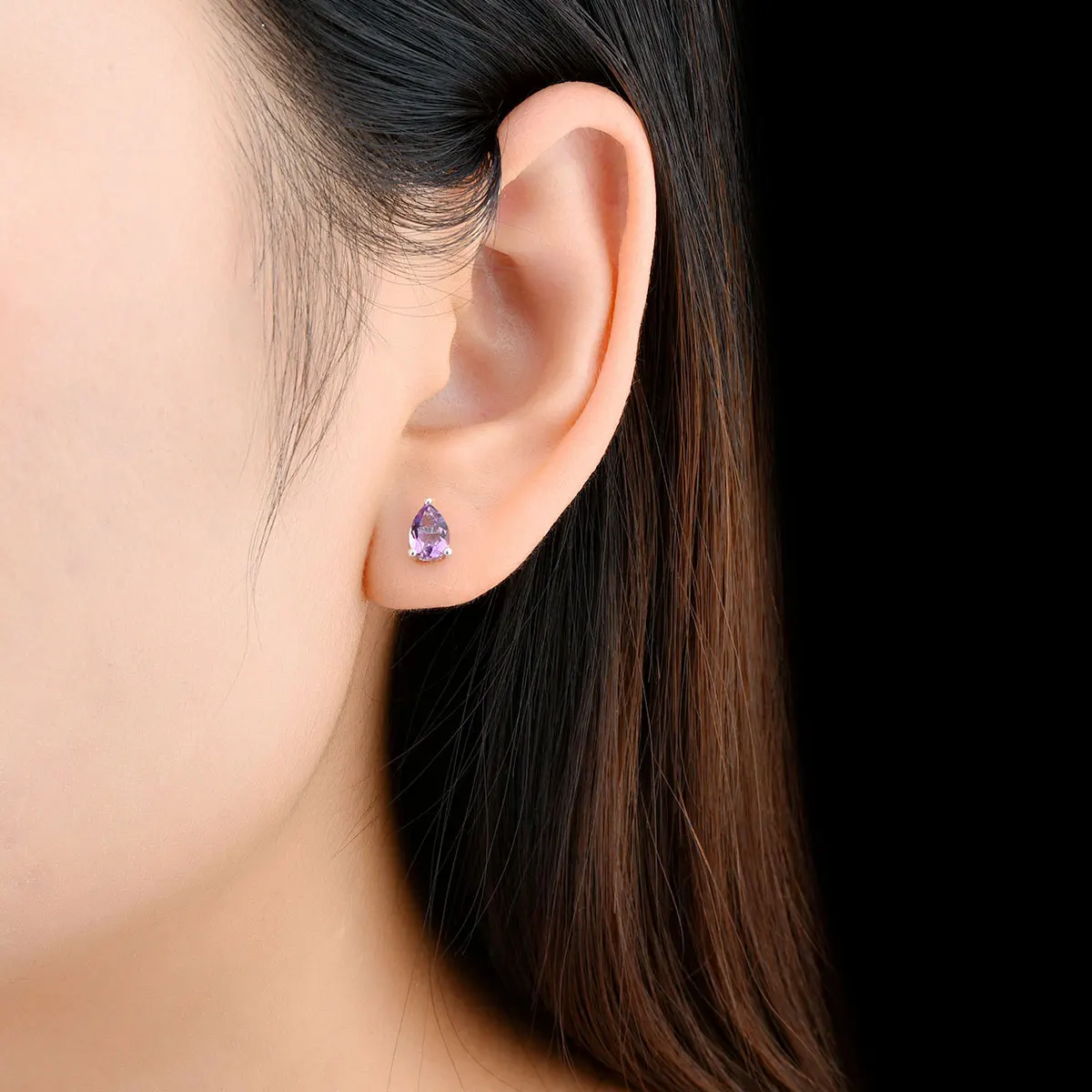 Natural Amethyst Sterling Silver Stud Earring 1.2 Carats Genuine Purple Crystal Classic Simple Design S925 Fine Jewelry