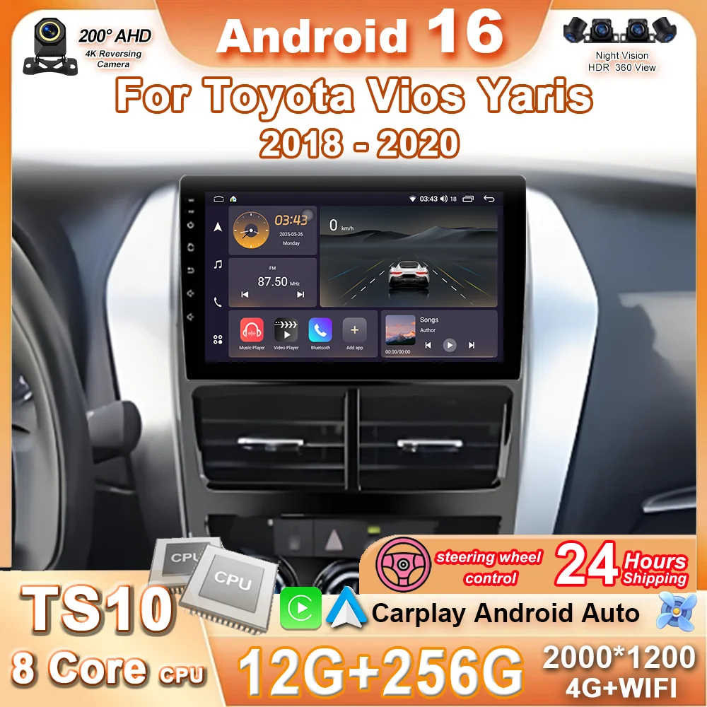 راديو السيارة أندرويد Carplay لتويوتا فيوس يارس 2018 2019 2020 السيارات مشغل وسائط متعددة ستيريو الملاحة GPS رئيس وحدة 4G + واي فاي BT #1