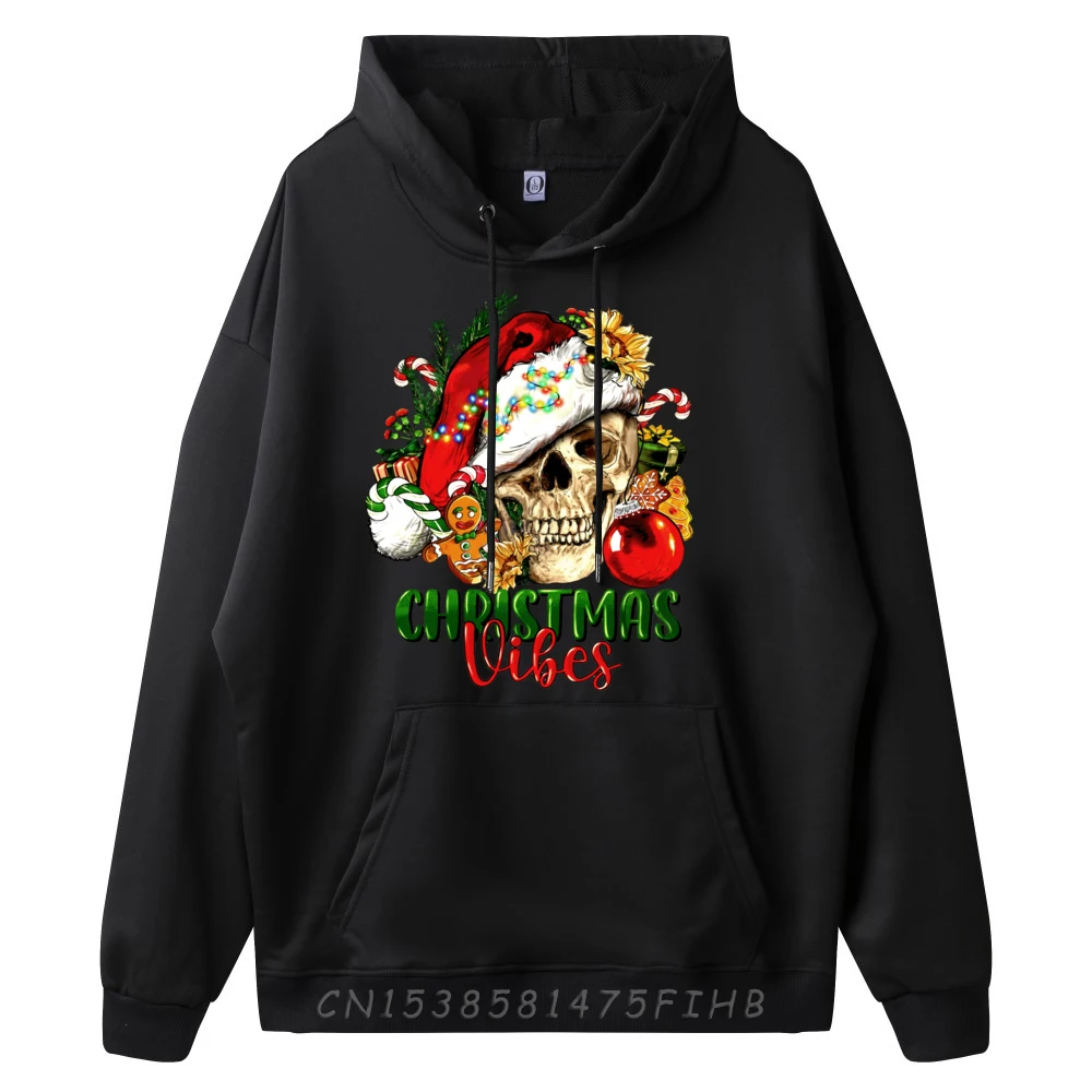 Retro Christmas Vibes Skeleton Skull Santa Hat Xmas Pajamas Graphic Tees Men Mens Hoodie Eu Size Memorial Day