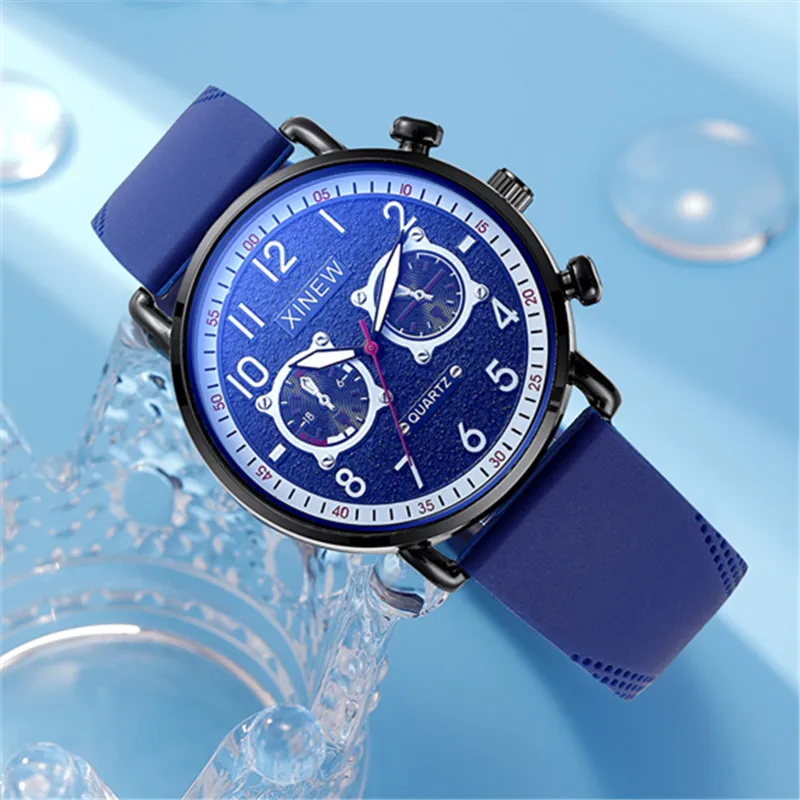 5pc / lot Wholesale XINEW Brand Men Watches Boys Fashion Casual Silicone Band Sports Quartz Wristwatch Black Relogio Masculino