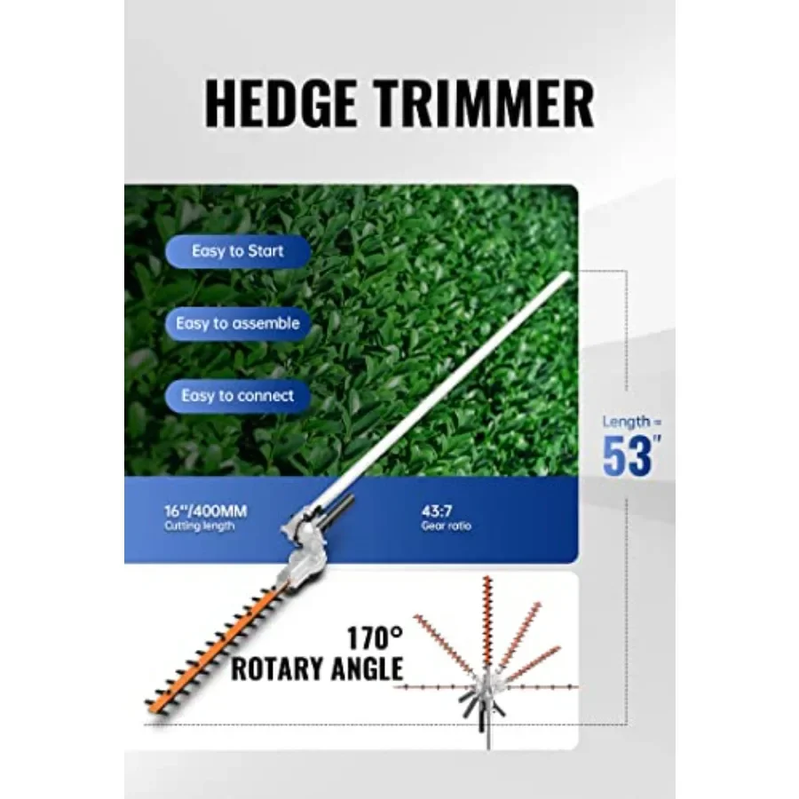 SUNSEEKER 16 Hedge Trimmer Attachment Universal Dual Action Articulating Heavy Duty Steel Material 12 Angle Positon Gas Powered