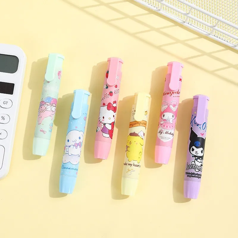 Miniso Sanrio Eraser Cartoon Kawaii Push Button Eraser for Elementary School and Kindergarten Children Stationery Eraser