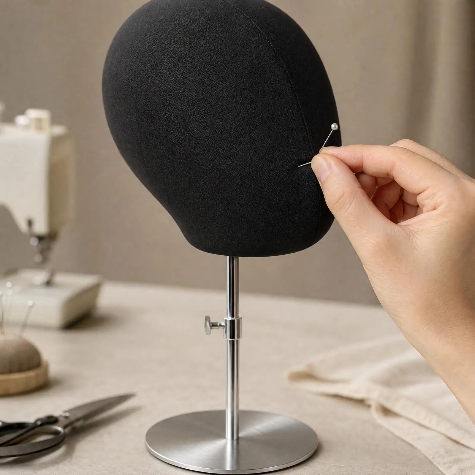 Cotton Covered Mannequin Head Display Stand Pin Friendly Height Adjustable for Hat Scarf Boutique Window