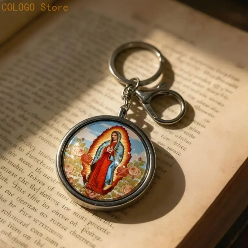Rosary Jewelry Box with Keychain Metal Religious Trinket Box Catholic Christian Roman Rosary Keepsakes Case Gift Unisex D0LD