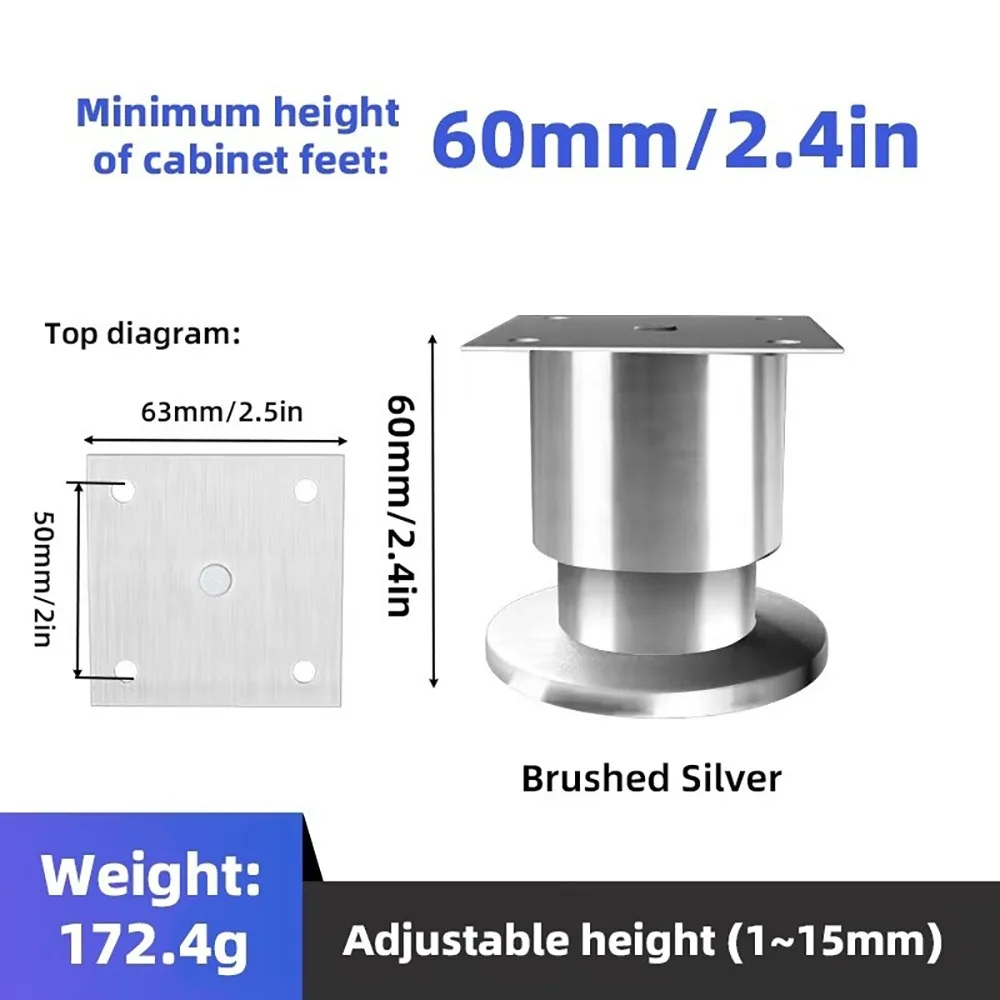 1Pcs Durable Height Adjustable Furniture Leg Thickened Stainless Steel Kitchen Cabinet Sofa Legs Replacement Round Support Stand