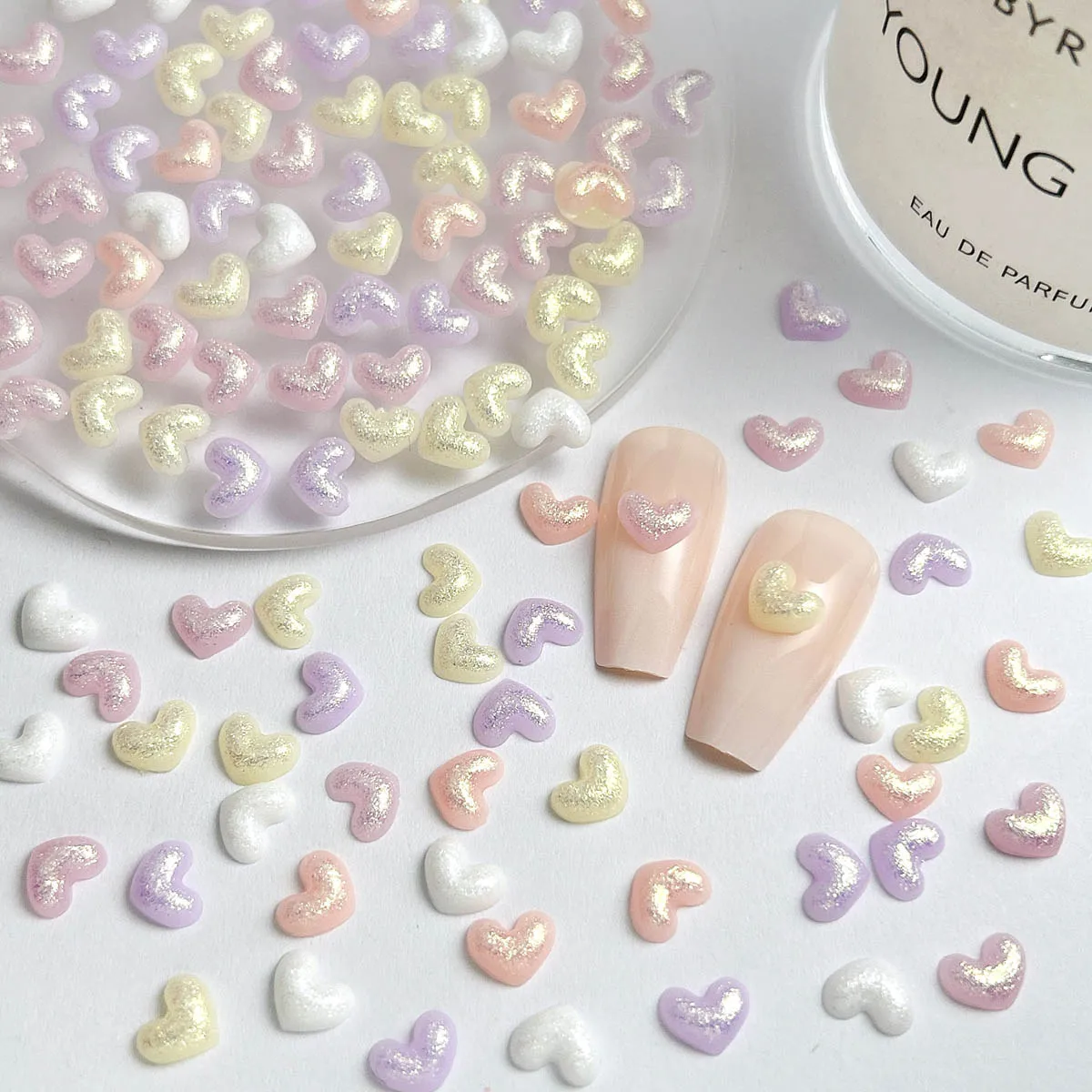 

Fine Sparkling Solid Color Peach Heart Resin Nail Charms 3D Adorable Chubby Flat Bottomed Heart Nail Art Decorations DIY Nails