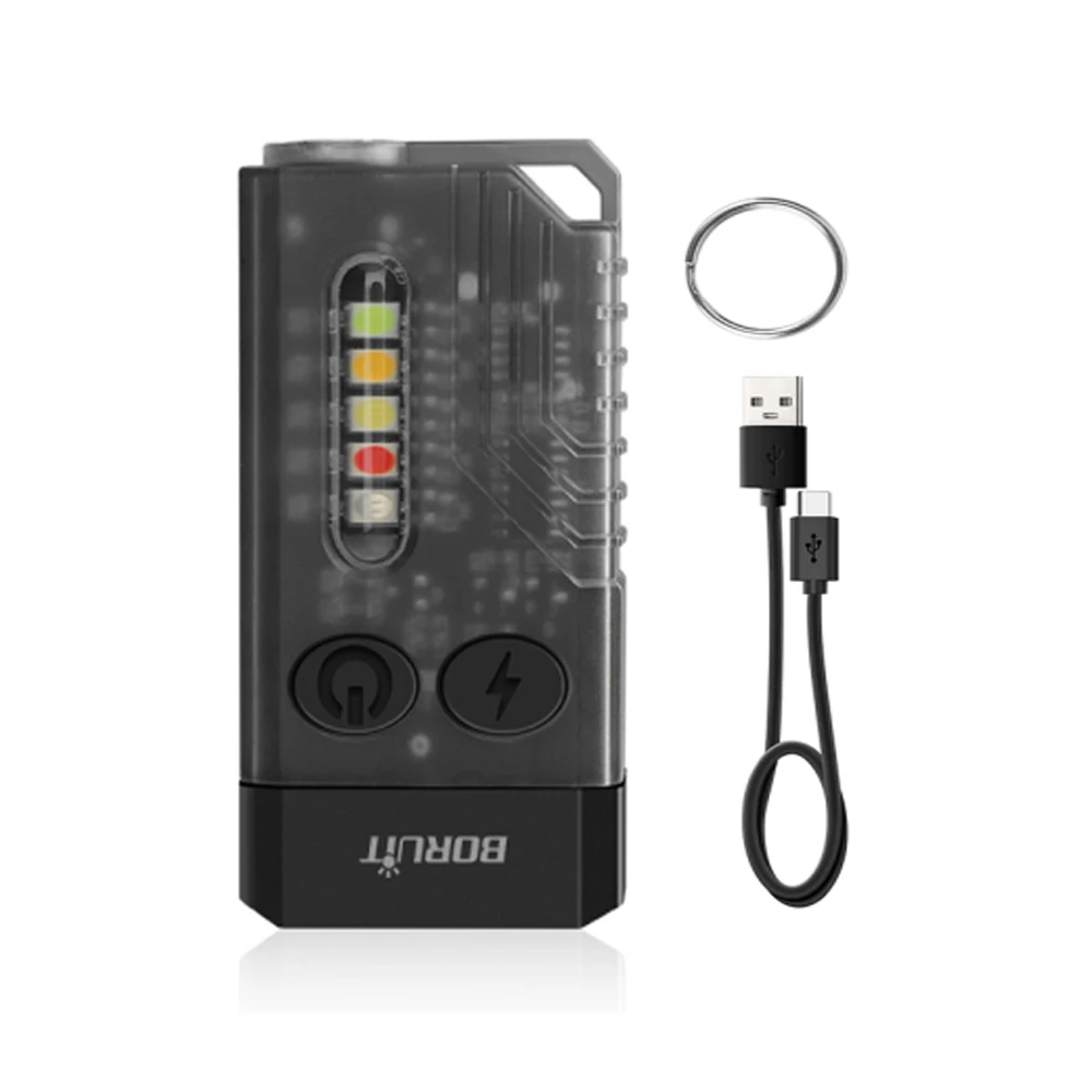 BORUiT V10 EDC-Schlüsselanhänger-Licht, 1000 lm, leistungsstarke LED-Taschenlampe, Typ C, wiederaufladbar, UV-Lampe, Tiki-Angel-Taschenlampe, Camping-Laterne