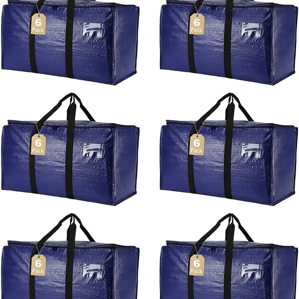

Extra Large Heavy-Duty 6-Pack Moving Bags with Zipper and Handles, Ideal for Storage, Travel, and College