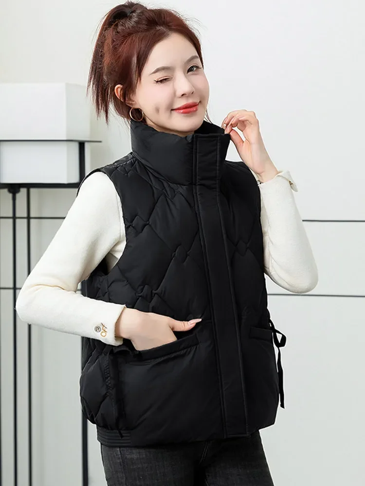 Vielleicht Herfst Winter Puffer Vest Vrouwen Losse Ritssluiting Opstaande Kraag Mouwloze Gezwollen Jassen Katoen Gewatteerd Wintervest