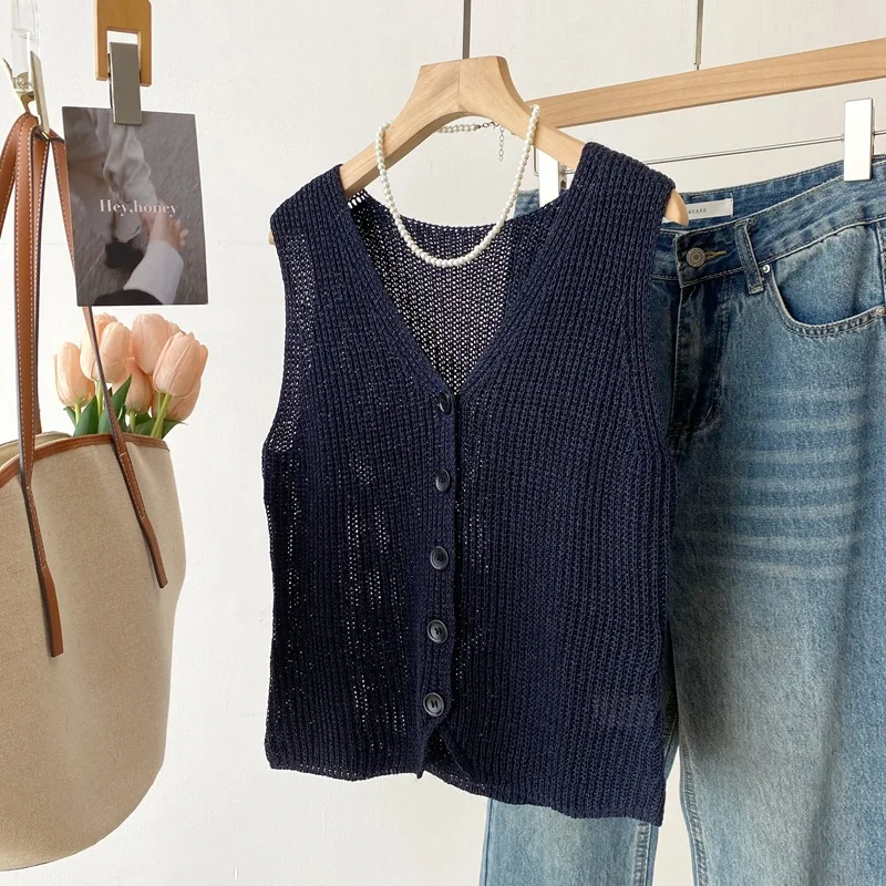 Dave&di 26 Spring/summer New Product High Intelligence Vest V-neck And Paper Sand Coarse Needle Texture Stacked Sleeveless Tank 3