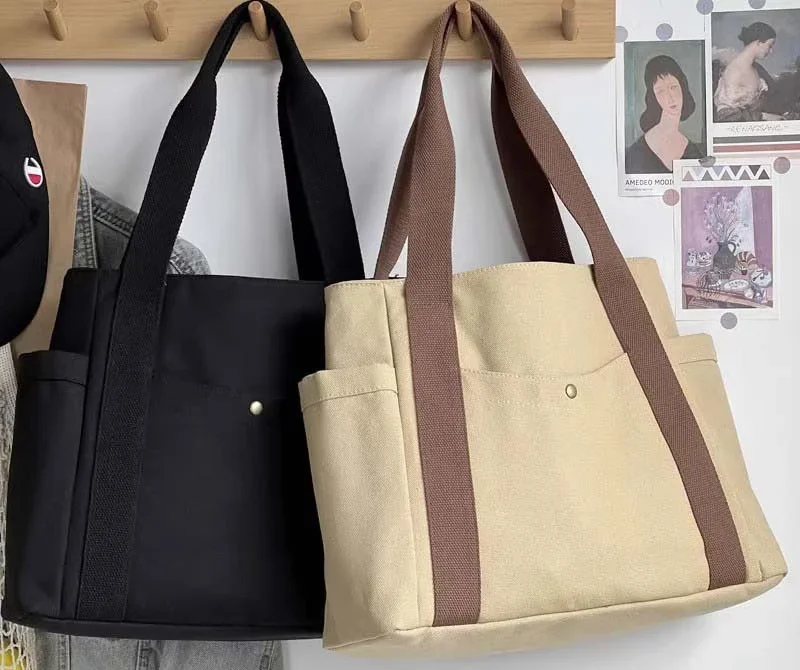 Große Canvas-Tragetasche, Schultertasche für den Arbeitsweg, Handtasche für Studenten, Büchertasche für den täglichen Gebrauch im Freien – Detail 29