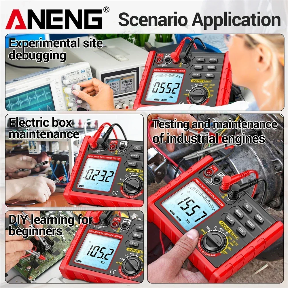 ANENG MH15 Isolierung Erdungswiderstandstester Digitales Messgerät Automatische Entladung AC DC Spannungsprüfer LCD Megohmmeter Voltmeter