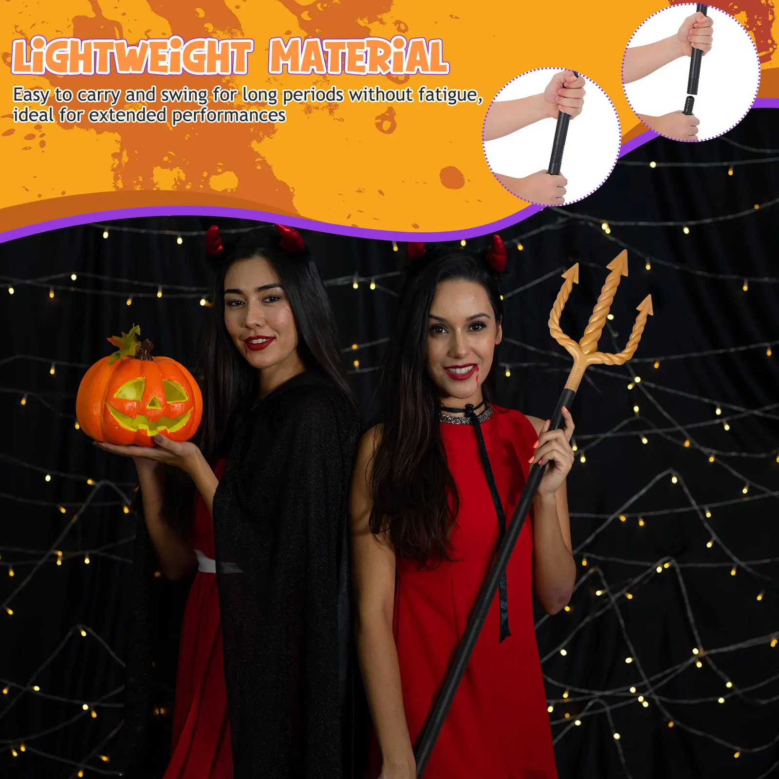 Kunststoff Schwarz Dreizack Kern Teufel Pitch Gabel Prop Halloween Maskerade Cosplay Party Dekoration Cosplay Kostüm Requisiten