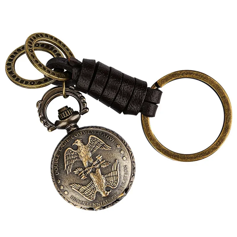 Часы в стиле стимпанк с двойными орлами, полным охотничьим животным, ретро, маленький размер, кварцевые карманные часы для мужчин и женщин, кулон, брелок для ключей, часы
